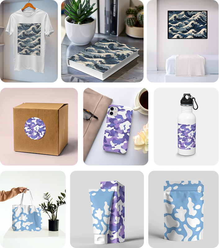 collage of customized product mockups for e-commerce accessible via api